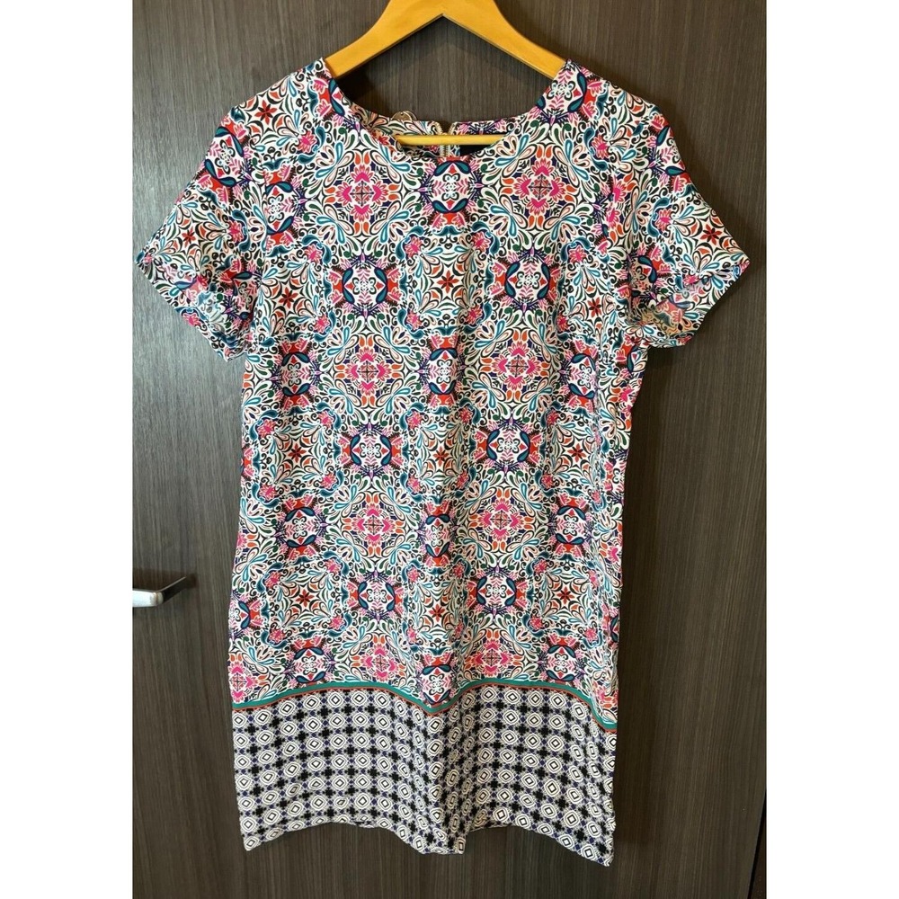 Cynthia Rowley Mini Shift Dress Women's 8 Multicolor Geometric Print‎ Round Neck